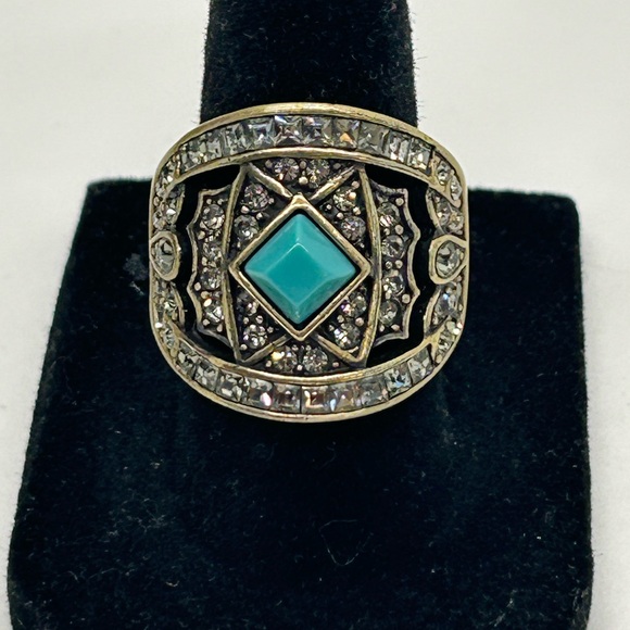 Heidi Daus Jewelry - Heidi Daus Art Deco Crystal & Turquoise Ring   Sz 7